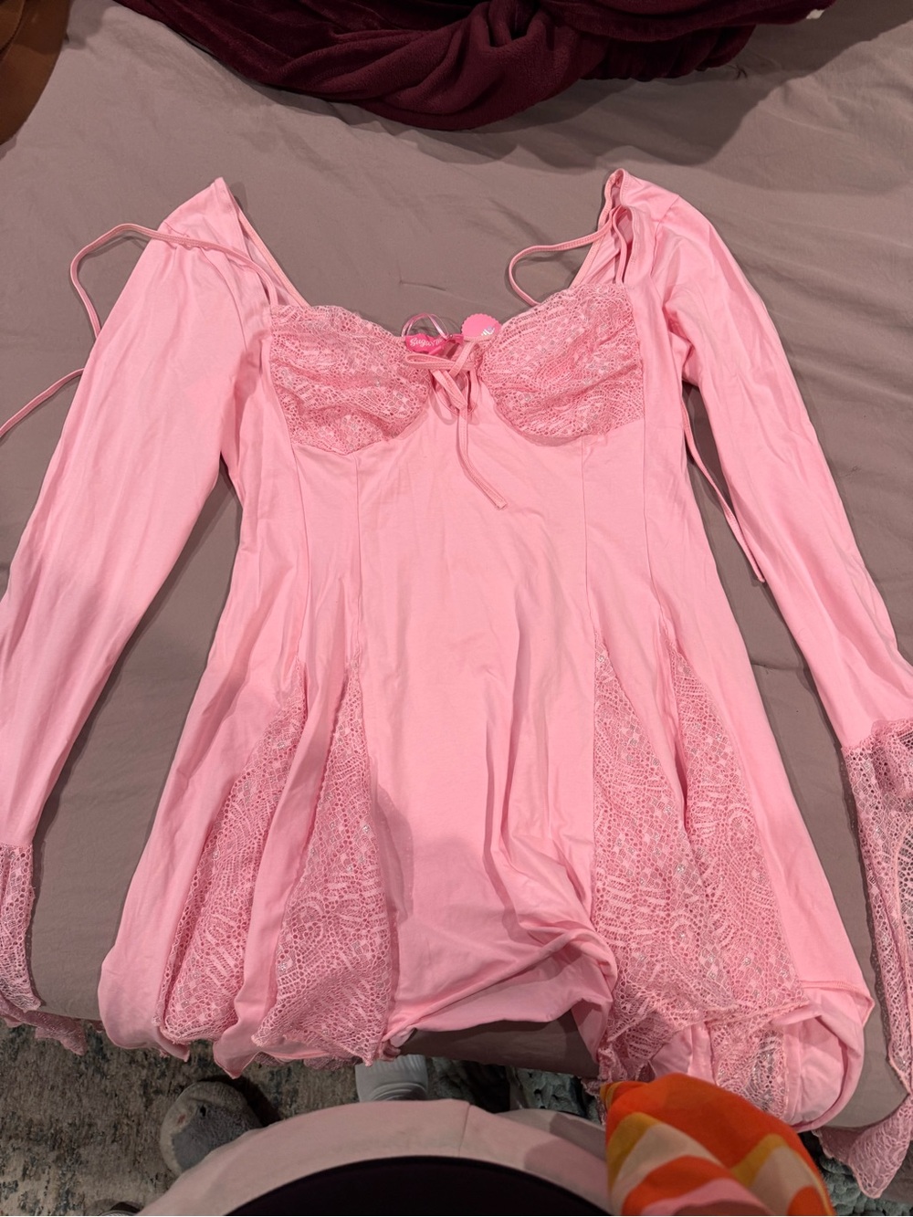 Pink Lace-Trim Long Sleeve fairy dress - Picture 1 of 3